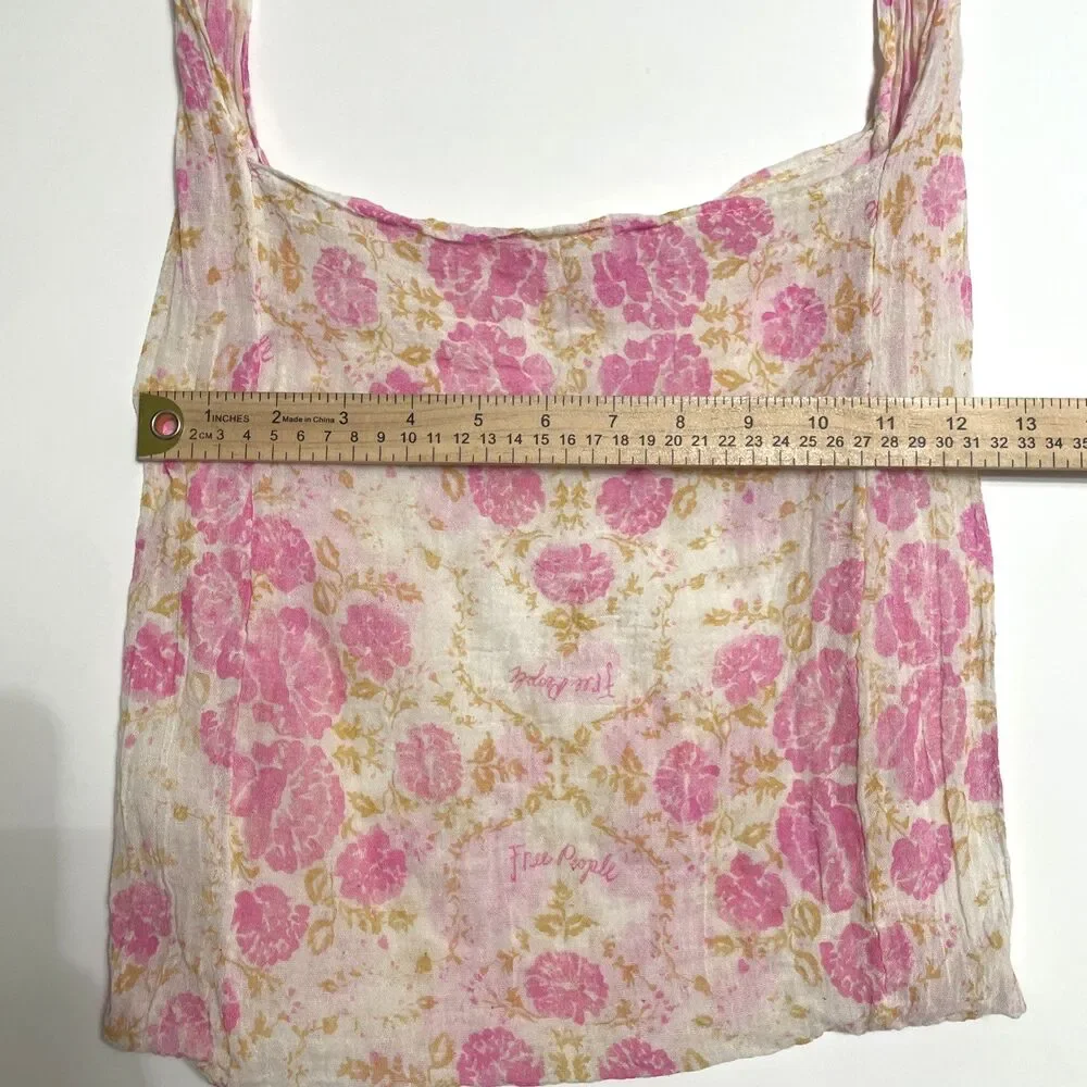 Free People Reusable Floral Tote Bag Pink Cream Muslin Gauze Boho Casual Beach